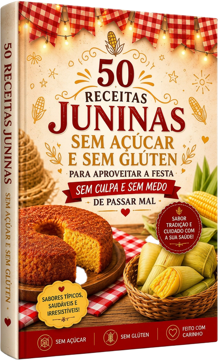 Capa do e-book 50 Receitas Juninas Sem Açúcar e Sem Glúten